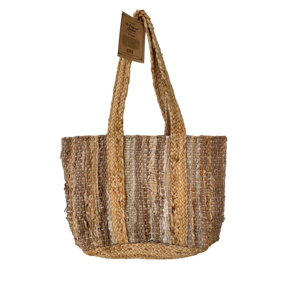 NWT Handwoven Recycled Leather & Virgin Jute Everyday Tote - Picture 3 of 13